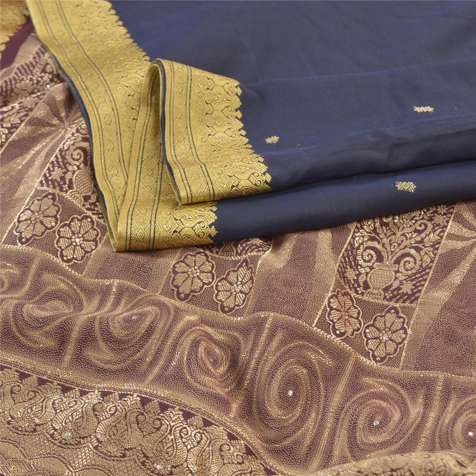 Sanskriti Vintage Blue Sarees 100% Pure Silk Handwoven Sari Premium Fabric, PS-57725-Blue &amp; Shade Of Purple-Hand-Woven Work-100% Pure Silk-2