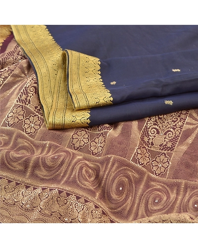 Sanskriti Vintage Blue Sarees 100% Pure Silk Handwoven Sari Premium Fabric, PS-57725-Blue &amp; Shade Of Purple-Hand-Woven Work-100% Pure Silk-2