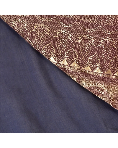 Sanskriti Vintage Blue Sarees 100% Pure Silk Handwoven Sari Premium Fabric, PS-57725-Blue &amp; Shade Of Purple-Hand-Woven Work-100% Pure Silk-3