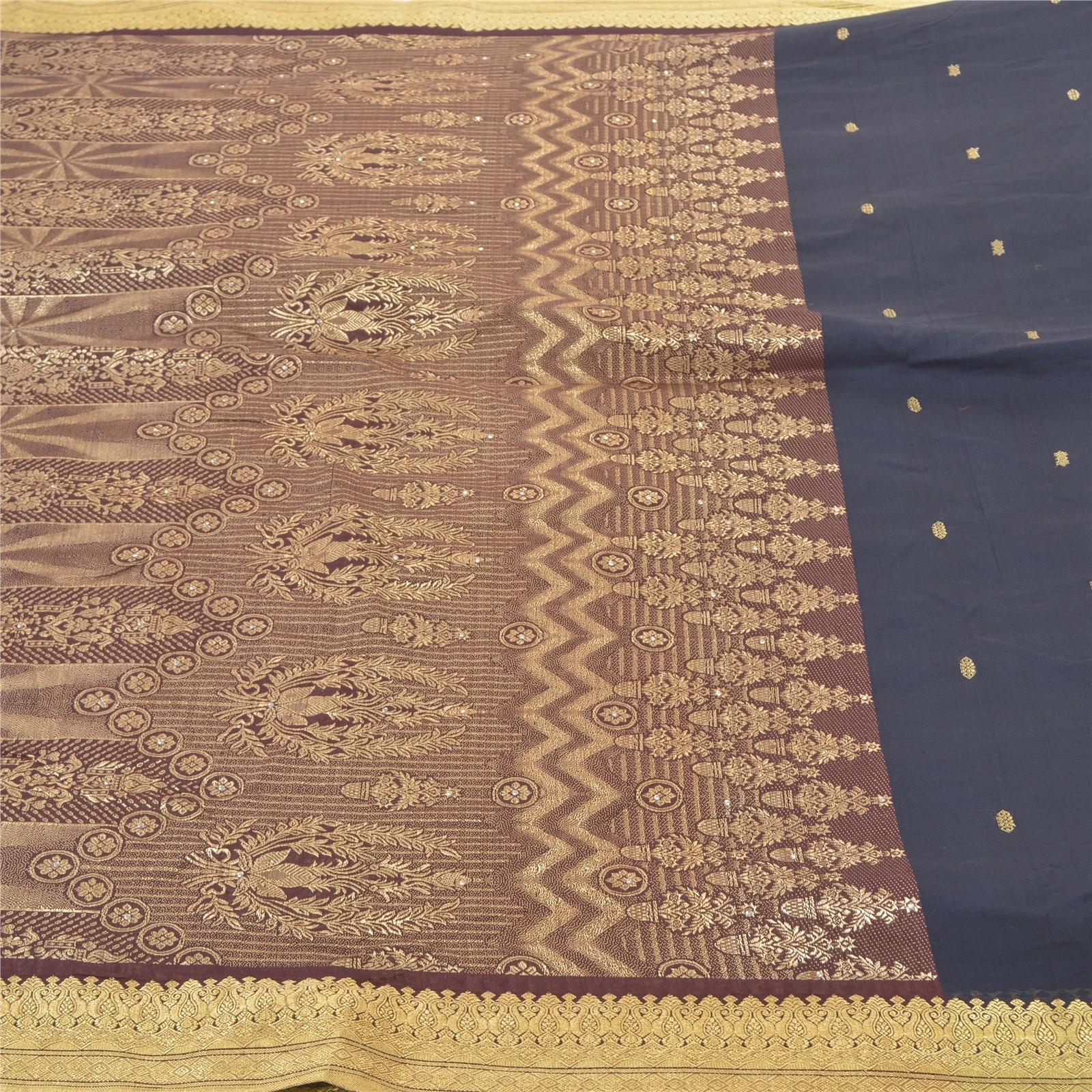 Sanskriti Vintage Blue Sarees 100% Pure Silk Handwoven Sari Premium Fabric, PS-57725-Blue &amp; Shade Of Purple-Hand-Woven Work-100% Pure Silk-4