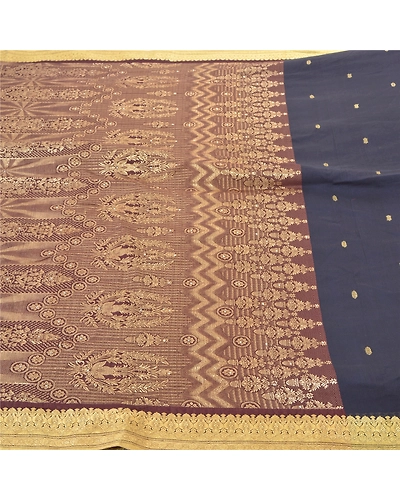 Sanskriti Vintage Blue Sarees 100% Pure Silk Handwoven Sari Premium Fabric, PS-57725-Blue &amp; Shade Of Purple-Hand-Woven Work-100% Pure Silk-4
