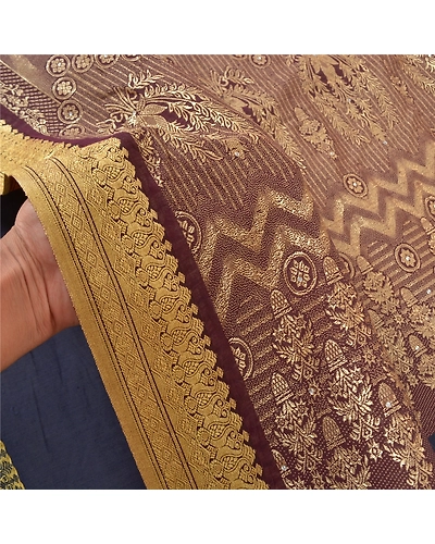 Sanskriti Vintage Blue Sarees 100% Pure Silk Handwoven Sari Premium Fabric, PS-57725-Blue &amp; Shade Of Purple-Hand-Woven Work-100% Pure Silk-5