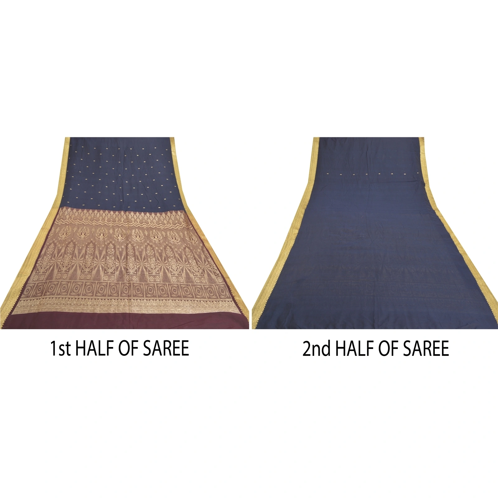 Sanskriti Vintage Blue Sarees 100% Pure Silk Handwoven Sari Premium Fabric, PS-57725-Blue &amp; Shade Of Purple-Hand-Woven Work-100% Pure Silk-6