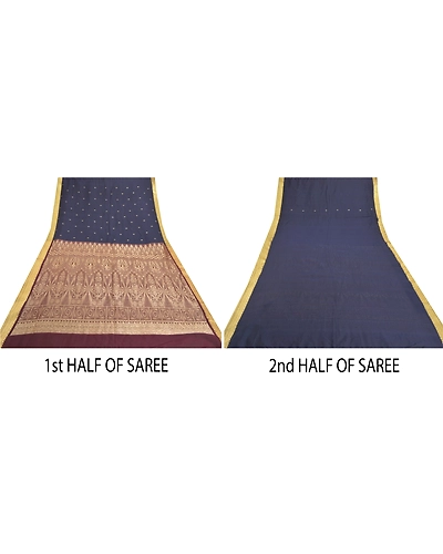 Sanskriti Vintage Blue Sarees 100% Pure Silk Handwoven Sari Premium Fabric, PS-57725-Blue &amp; Shade Of Purple-Hand-Woven Work-100% Pure Silk-6