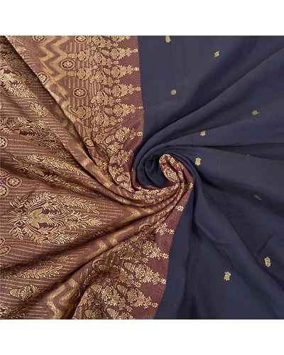 Sanskriti Vintage Blue Sarees 100% Pure Silk Handwoven Sari Premium Fabric, PS-57725-Blue &amp; Shade Of Purple-Hand-Woven Work-100% Pure Silk-7