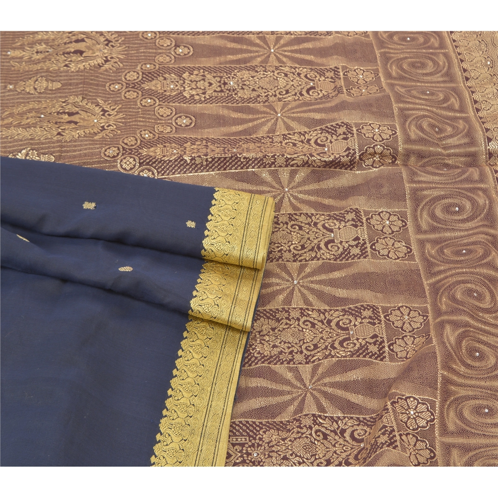 Sanskriti Vintage Blue Sarees 100% Pure Silk Handwoven Sari Premium Fabric, PS-57725-Blue &amp; Shade Of Purple-Hand-Woven Work-100% Pure Silk-8