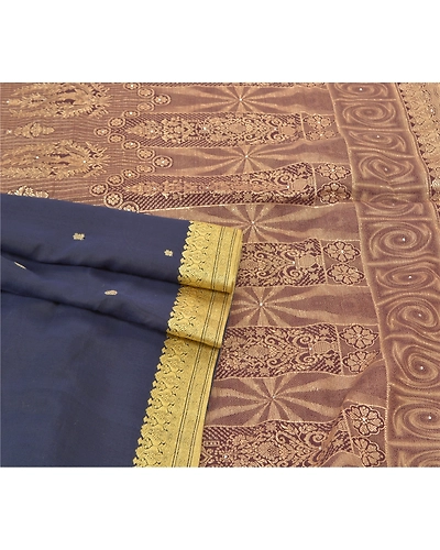 Sanskriti Vintage Blue Sarees 100% Pure Silk Handwoven Sari Premium Fabric, PS-57725-Blue &amp; Shade Of Purple-Hand-Woven Work-100% Pure Silk-8