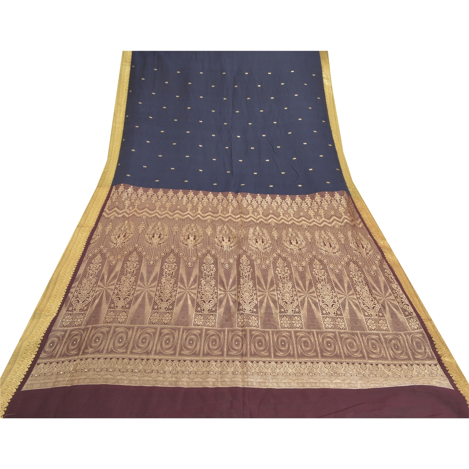 Sanskriti Vintage Blue Sarees 100% Pure Silk Handwoven Sari Premium Fabric, PS-57725-Blue &amp; Shade Of Purple-Hand-Woven Work-100% Pure Silk-9