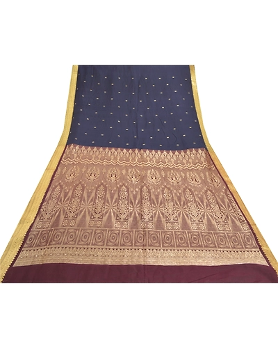 Sanskriti Vintage Blue Sarees 100% Pure Silk Handwoven Sari Premium Fabric, PS-57725-Blue &amp; Shade Of Purple-Hand-Woven Work-100% Pure Silk-9