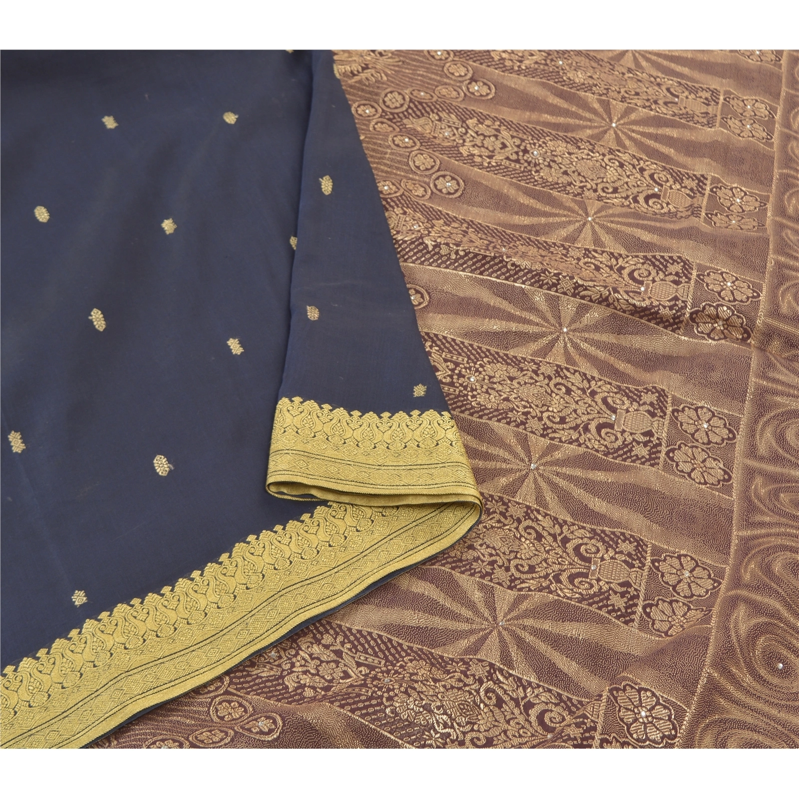 Sanskriti Vintage Blue Sarees 100% Pure Silk Handwoven Sari Premium Fabric, PS-57725-Blue &amp; Shade Of Purple-Hand-Woven Work-100% Pure Silk-10