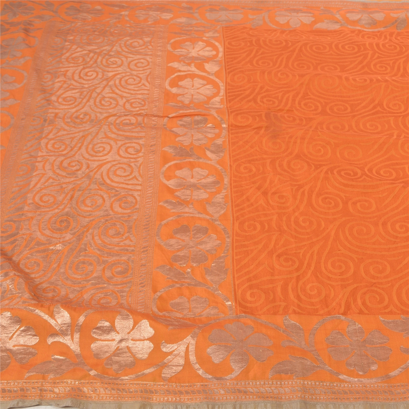 Sanskriti Vintage Saffron Sarees Blend Silk Woven Indian Sari Cultural Fabric, PS-57727-Shade Of Saffron-Woven Work-Blend Silk-3