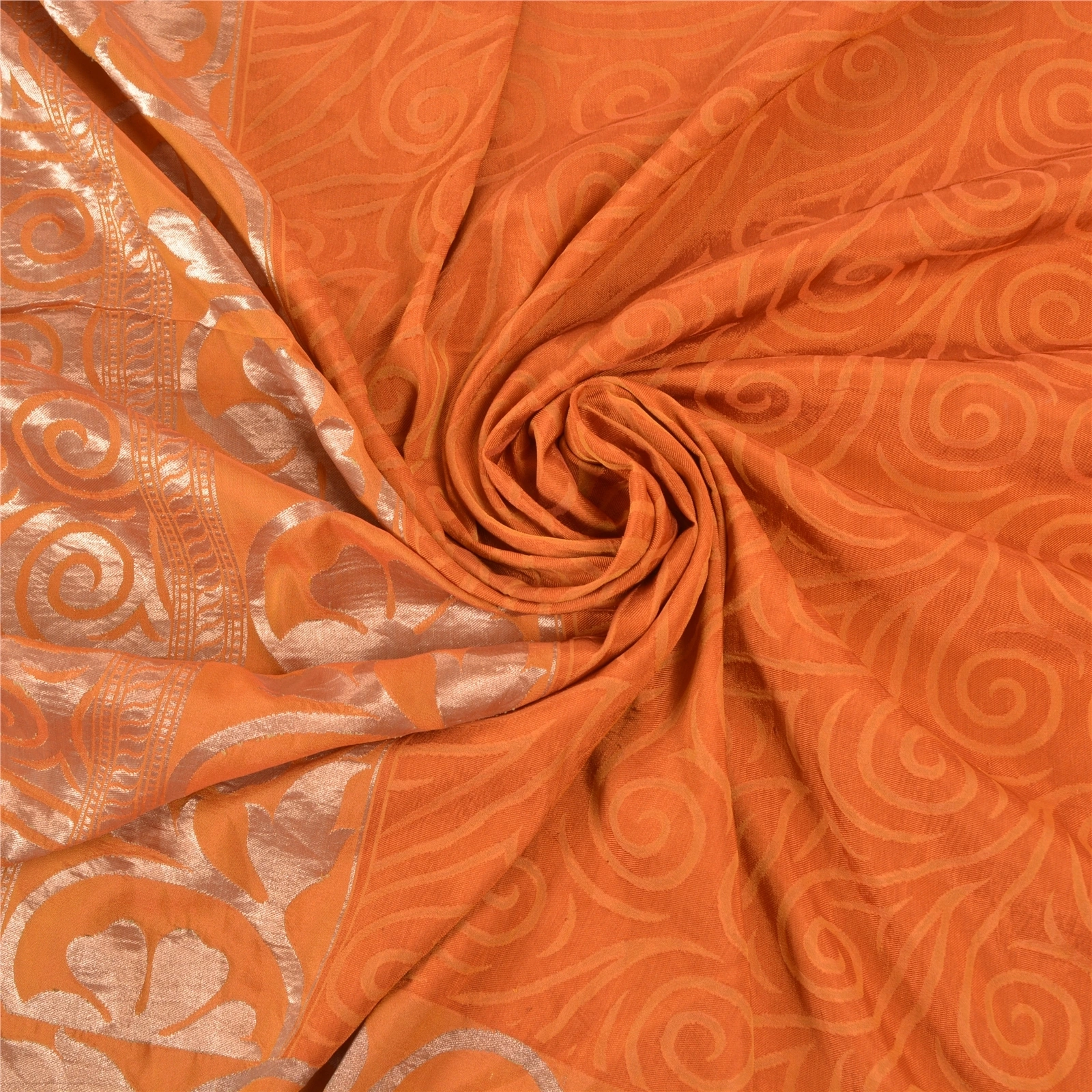 Sanskriti Vintage Saffron Sarees Blend Silk Woven Indian Sari Cultural Fabric, PS-57727-Shade Of Saffron-Woven Work-Blend Silk-6