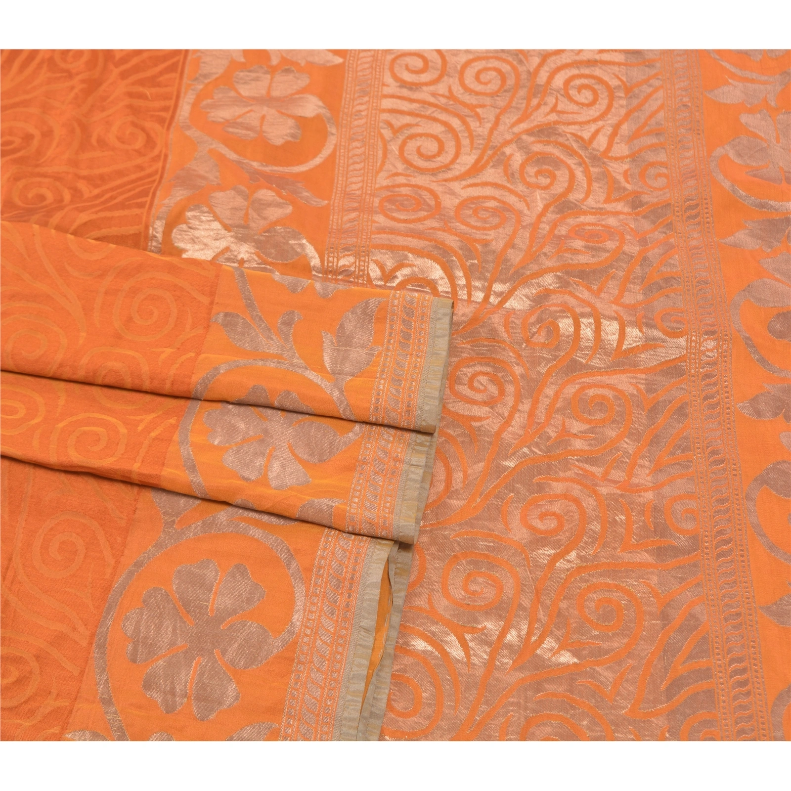 Sanskriti Vintage Saffron Sarees Blend Silk Woven Indian Sari Cultural Fabric, PS-57727-Shade Of Saffron-Woven Work-Blend Silk-7