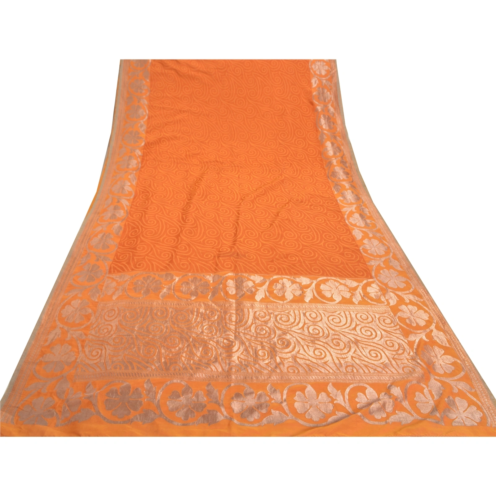 Sanskriti Vintage Saffron Sarees Blend Silk Woven Indian Sari Cultural Fabric, PS-57727-Shade Of Saffron-Woven Work-Blend Silk-8