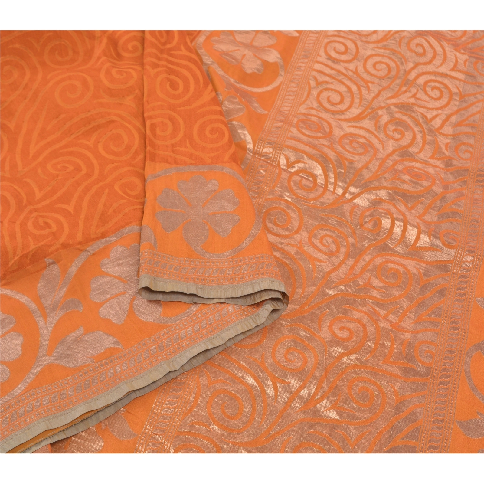 Sanskriti Vintage Saffron Sarees Blend Silk Woven Indian Sari Cultural Fabric, PS-57727-Shade Of Saffron-Woven Work-Blend Silk-9