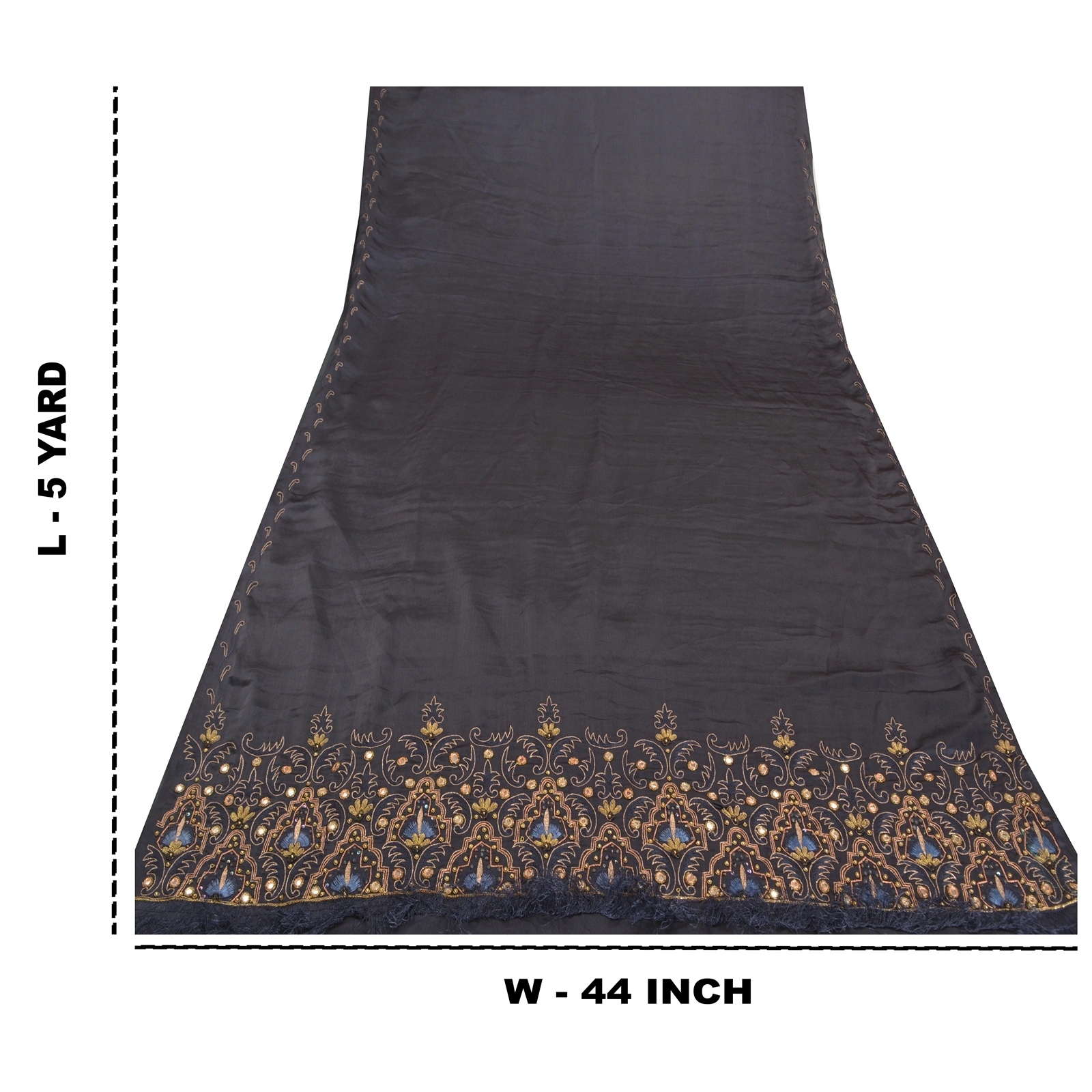 Sanskriti Vintage Black Sarees Art Silk Hand Beaded Premium Sari Mirror Fabric, PS-57736-Black-Mirror Work-Art (Artificial) Silk-1