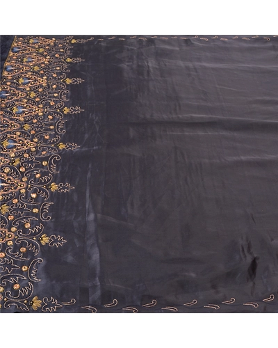 Sanskriti Vintage Black Sarees Art Silk Hand Beaded Premium Sari Mirror Fabric, PS-57736-Black-Mirror Work-Art (Artificial) Silk-3