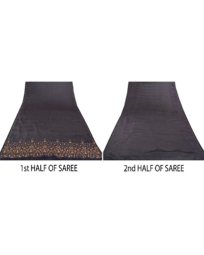 Sanskriti Vintage Black Sarees Art Silk Hand Beaded Premium Sari Mirror Fabric, PS-57736-Black-Mirror Work-Art (Artificial) Silk-5