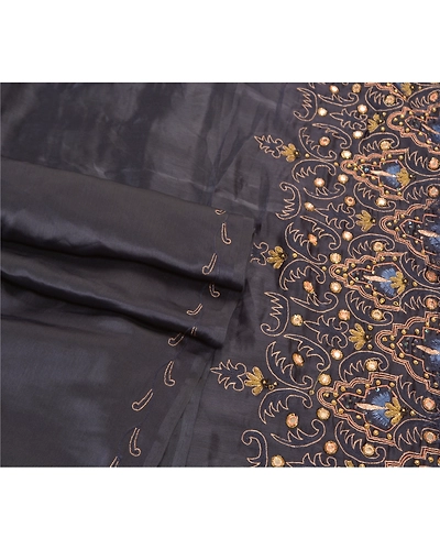 Sanskriti Vintage Black Sarees Art Silk Hand Beaded Premium Sari Mirror Fabric, PS-57736-Black-Mirror Work-Art (Artificial) Silk-7
