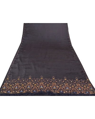Sanskriti Vintage Black Sarees Art Silk Hand Beaded Premium Sari Mirror Fabric, PS-57736-Black-Mirror Work-Art (Artificial) Silk-8