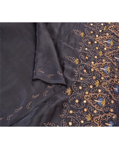 Sanskriti Vintage Black Sarees Art Silk Hand Beaded Premium Sari Mirror Fabric, PS-57736-Black-Mirror Work-Art (Artificial) Silk-9