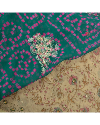 Sanskriti Vintage Green Sarees Blend Georgette Hand Beaded Bandhani Sari Fabric, PS-57738-Shade Of Green-Bandhani Print Work-Blend Georgette &amp; Chiffon Silk-2