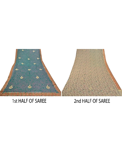 Sanskriti Vintage Green Sarees Blend Georgette Hand Beaded Bandhani Sari Fabric, PS-57738-Shade Of Green-Bandhani Print Work-Blend Georgette &amp; Chiffon Silk-5