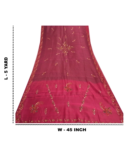 Sanskriti Vintage Purple Sarees Pure Silk Hand Beaded Woven Craft Sari Fabric, PS-57739-Shade Of Purple-Beaded Work-100% Pure Silk-1