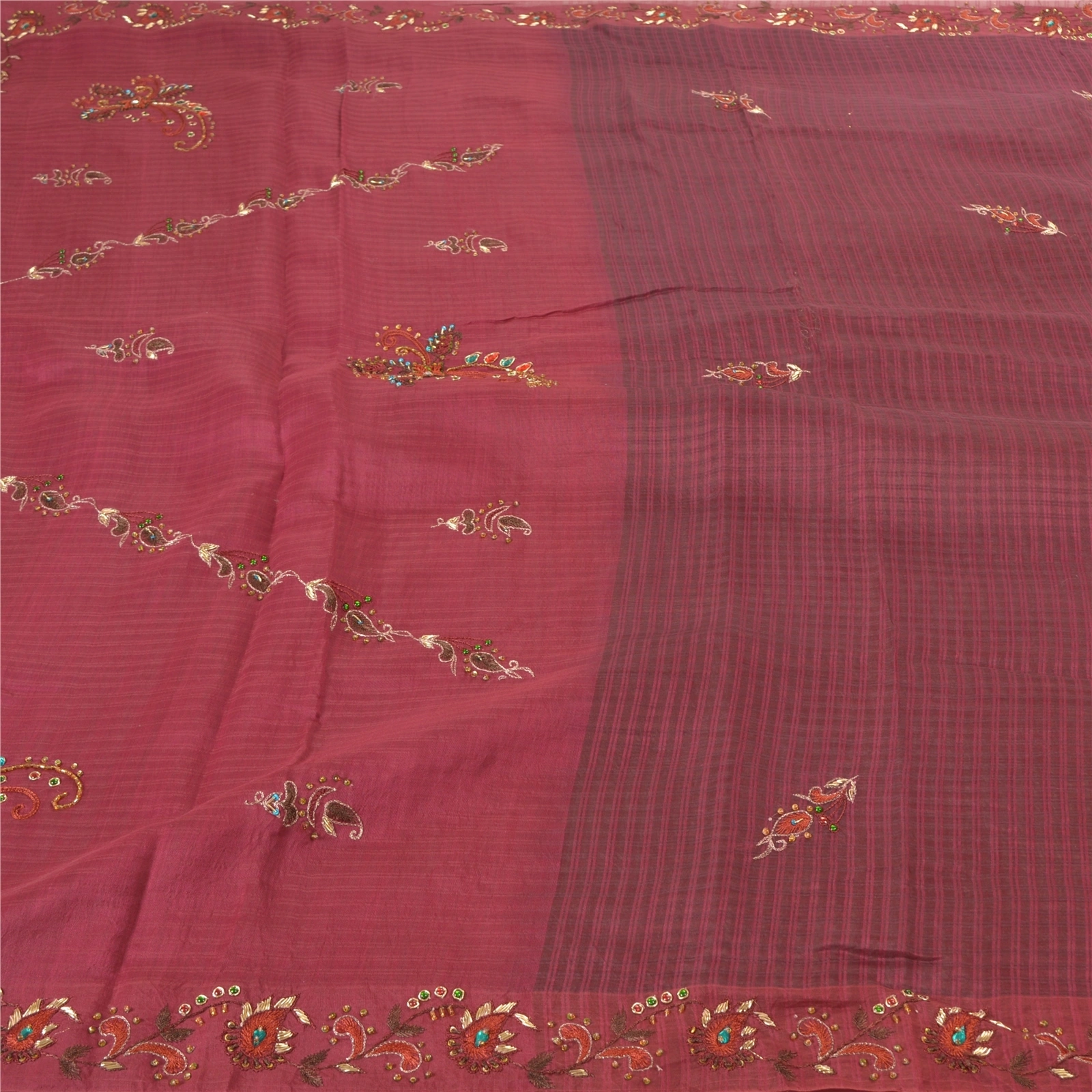 Sanskriti Vintage Purple Sarees Pure Silk Hand Beaded Woven Craft Sari Fabric, PS-57739-Shade Of Purple-Beaded Work-100% Pure Silk-3