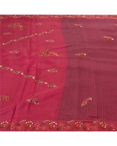 Sanskriti Vintage Purple Sarees Pure Silk Hand Beaded Woven Craft Sari Fabric, PS-57739-Shade Of Purple-Beaded Work-100% Pure Silk-3