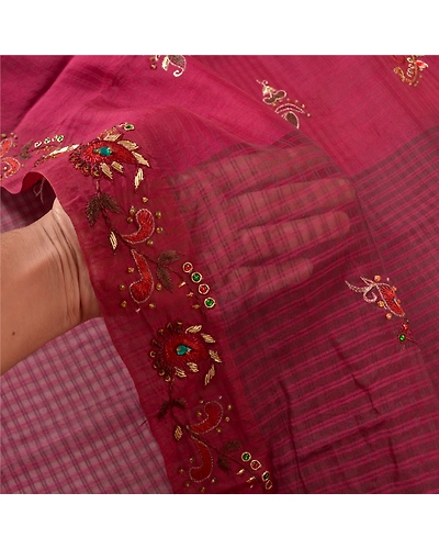 Sanskriti Vintage Purple Sarees Pure Silk Hand Beaded Woven Craft Sari Fabric, PS-57739-Shade Of Purple-Beaded Work-100% Pure Silk-4
