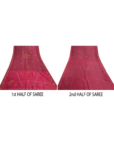 Sanskriti Vintage Purple Sarees Pure Silk Hand Beaded Woven Craft Sari Fabric, PS-57739-Shade Of Purple-Beaded Work-100% Pure Silk-5