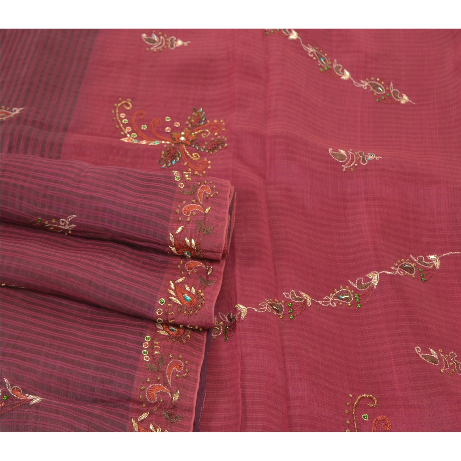 Sanskriti Vintage Purple Sarees Pure Silk Hand Beaded Woven Craft Sari Fabric, PS-57739-Shade Of Purple-Beaded Work-100% Pure Silk-7