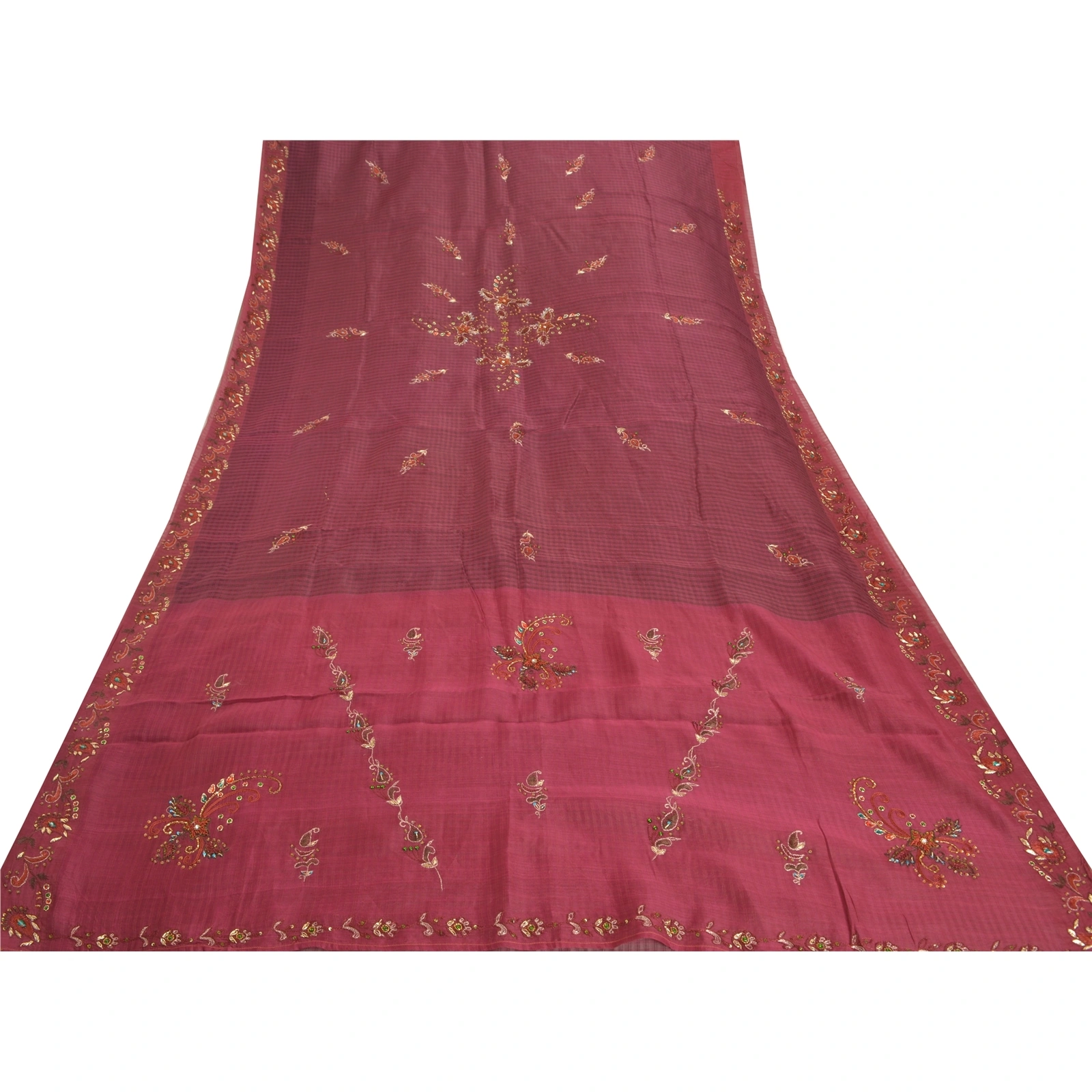 Sanskriti Vintage Purple Sarees Pure Silk Hand Beaded Woven Craft Sari Fabric, PS-57739-Shade Of Purple-Beaded Work-100% Pure Silk-8