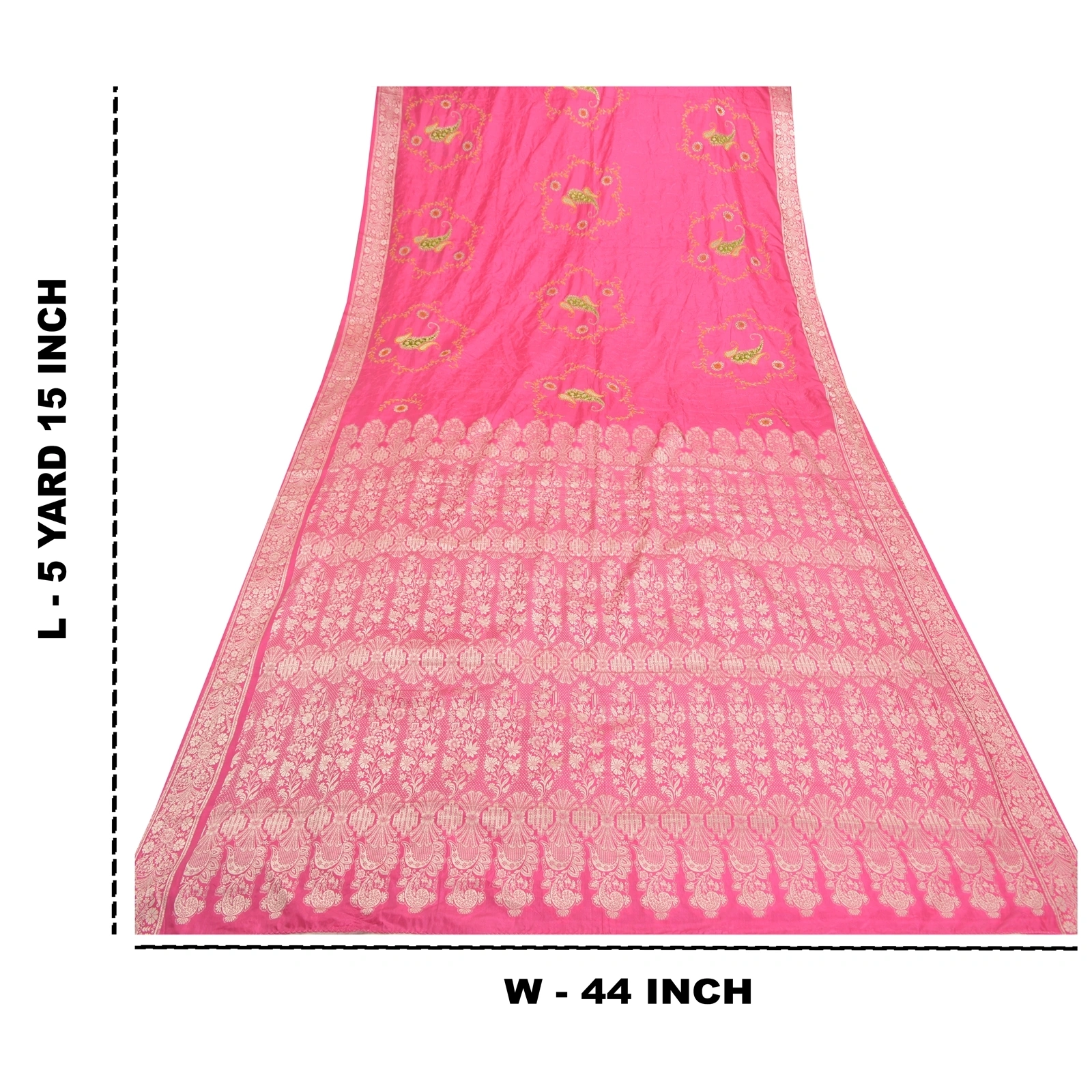 Sanskriti Vintage Pink Sarees Pure Silk Embroidered Woven Sari Fabric Blouse Pc, PS-57740-Pink-Hand-Woven Work-100% Pure Silk-1