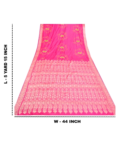 Sanskriti Vintage Pink Sarees Pure Silk Embroidered Woven Sari Fabric Blouse Pc, PS-57740-Pink-Hand-Woven Work-100% Pure Silk-1