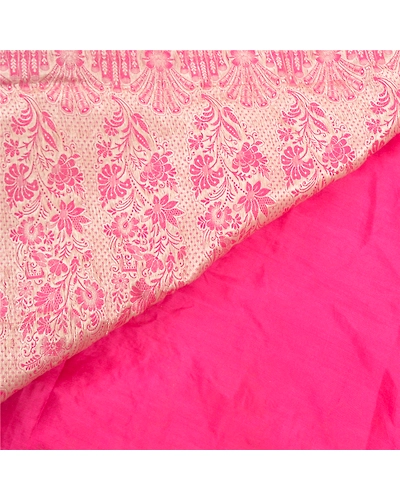 Sanskriti Vintage Pink Sarees Pure Silk Embroidered Woven Sari Fabric Blouse Pc, PS-57740-Pink-Hand-Woven Work-100% Pure Silk-3