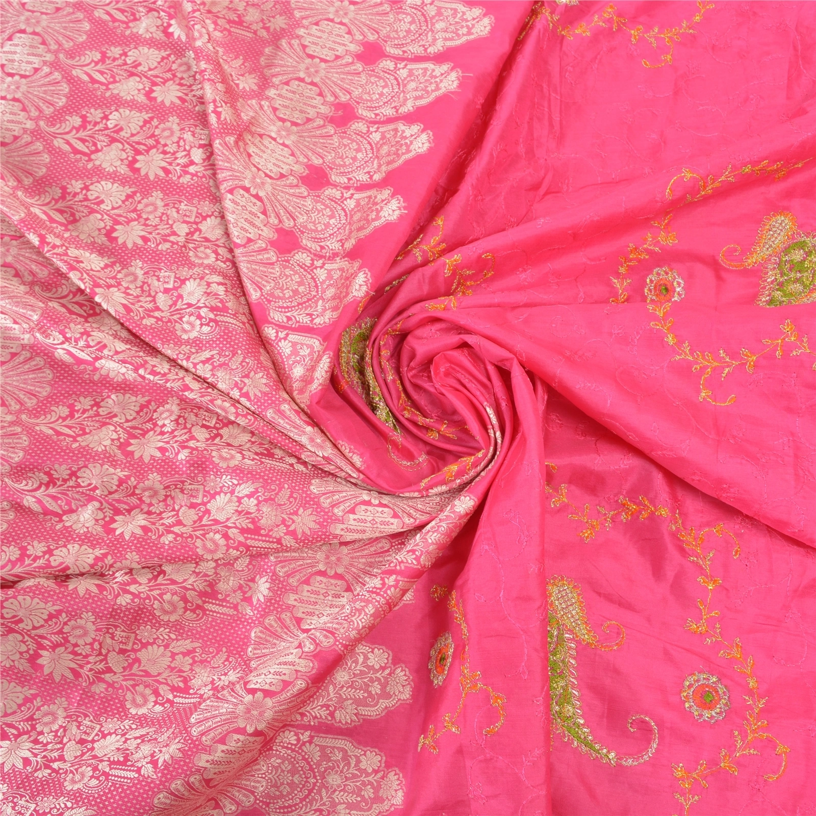 Sanskriti Vintage Pink Sarees Pure Silk Embroidered Woven Sari Fabric Blouse Pc, PS-57740-Pink-Hand-Woven Work-100% Pure Silk-7