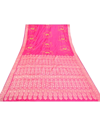 Sanskriti Vintage Pink Sarees Pure Silk Embroidered Woven Sari Fabric Blouse Pc, PS-57740-Pink-Hand-Woven Work-100% Pure Silk-9