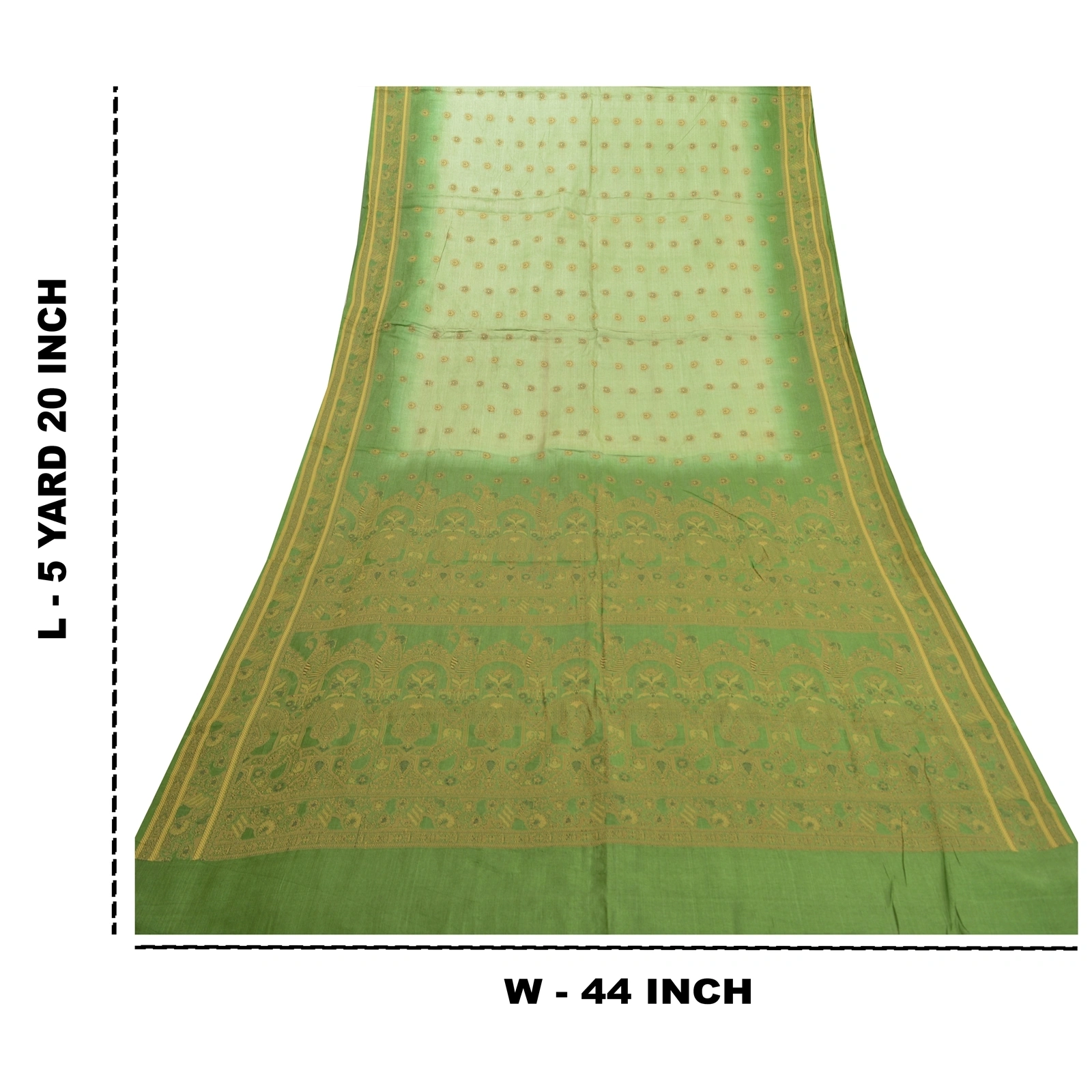 Sanskriti Vintage Green Sarees 100% Pure Silk Handwoven Sari Craft Fabric, PS-57807-Green-Hand-Woven Work-100% Pure Silk-1