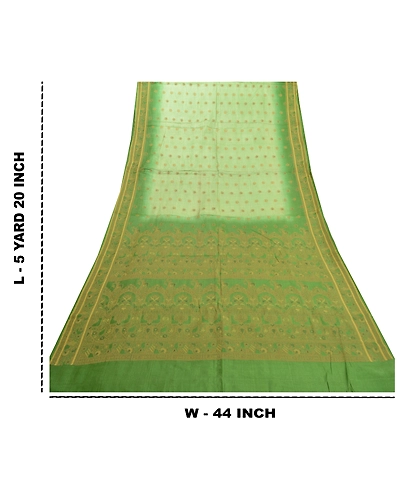 Sanskriti Vintage Green Sarees 100% Pure Silk Handwoven Sari Craft Fabric, PS-57807-Green-Hand-Woven Work-100% Pure Silk-1