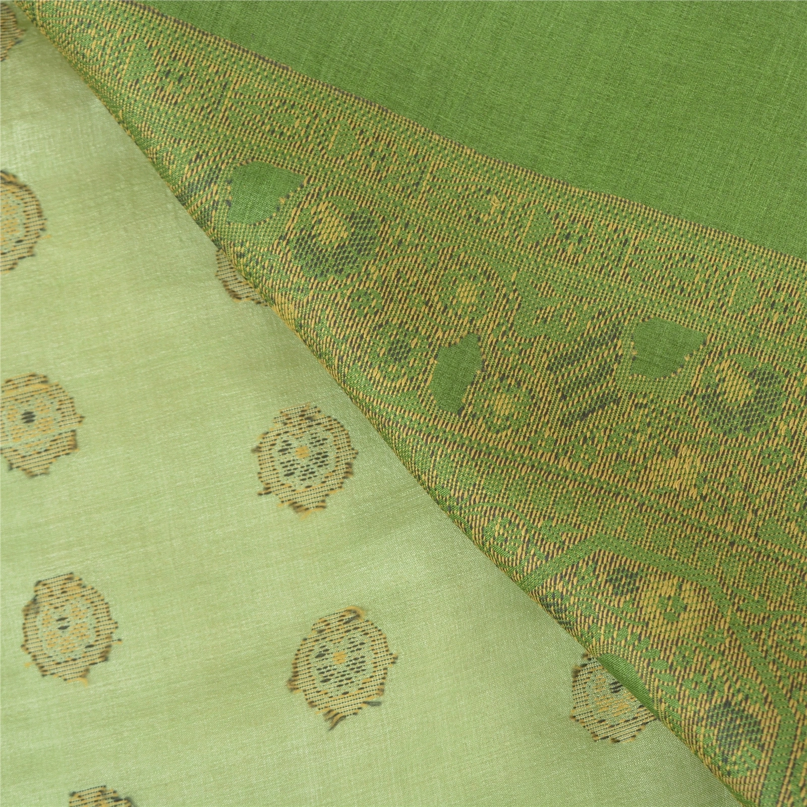 Sanskriti Vintage Green Sarees 100% Pure Silk Handwoven Sari Craft Fabric, PS-57807-Green-Hand-Woven Work-100% Pure Silk-3