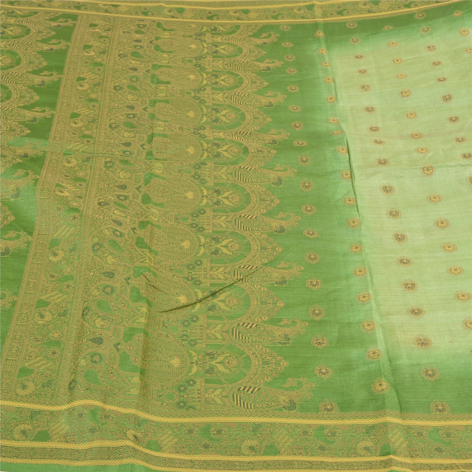 Sanskriti Vintage Green Sarees 100% Pure Silk Handwoven Sari Craft Fabric, PS-57807-Green-Hand-Woven Work-100% Pure Silk-4