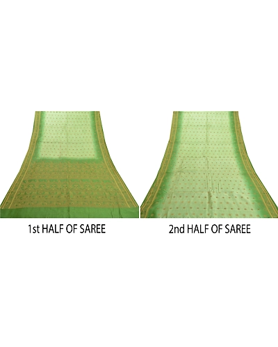 Sanskriti Vintage Green Sarees 100% Pure Silk Handwoven Sari Craft Fabric, PS-57807-Green-Hand-Woven Work-100% Pure Silk-6