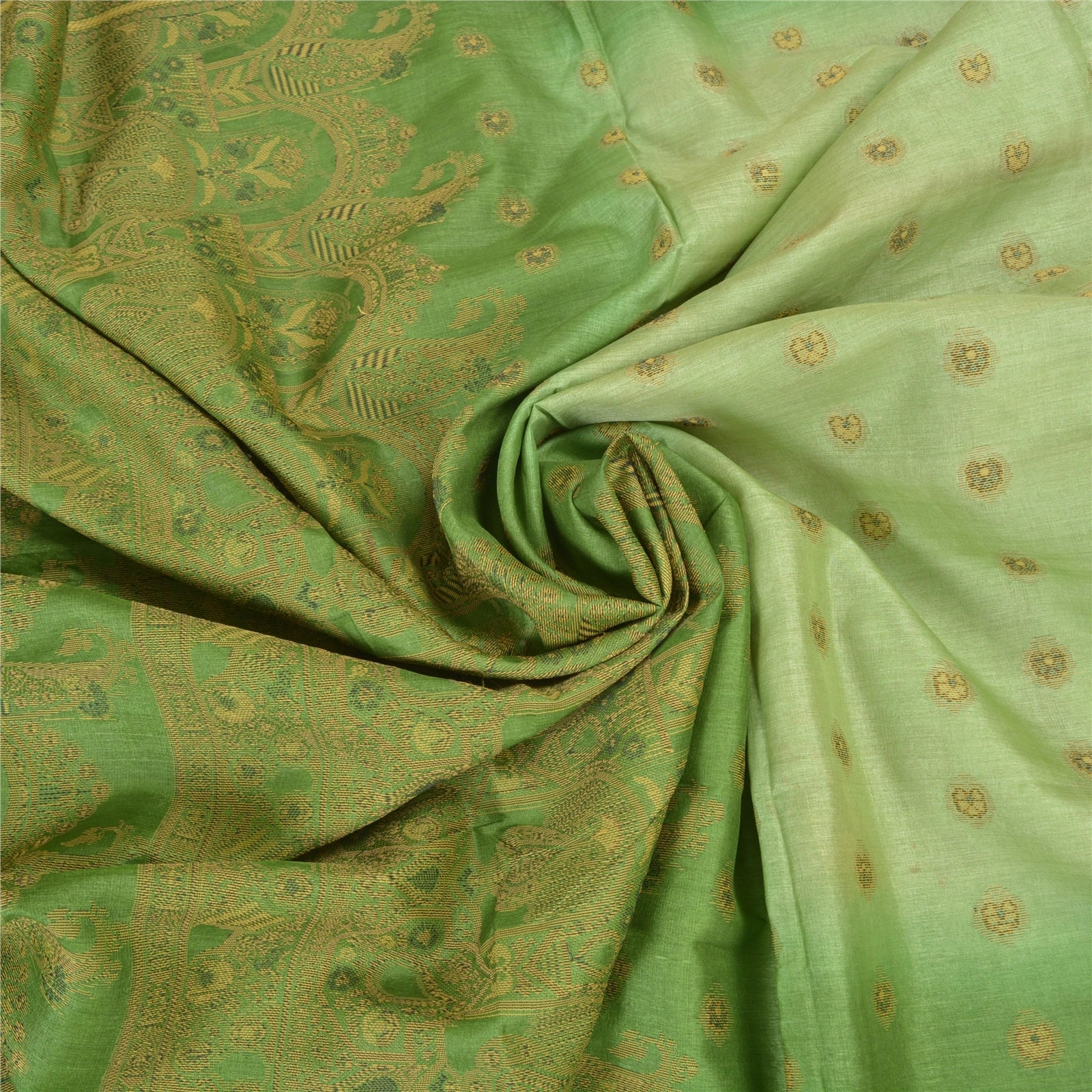 Sanskriti Vintage Green Sarees 100% Pure Silk Handwoven Sari Craft Fabric, PS-57807-Green-Hand-Woven Work-100% Pure Silk-7