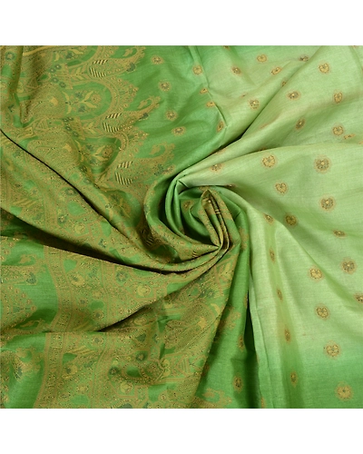 Sanskriti Vintage Green Sarees 100% Pure Silk Handwoven Sari Craft Fabric, PS-57807-Green-Hand-Woven Work-100% Pure Silk-7