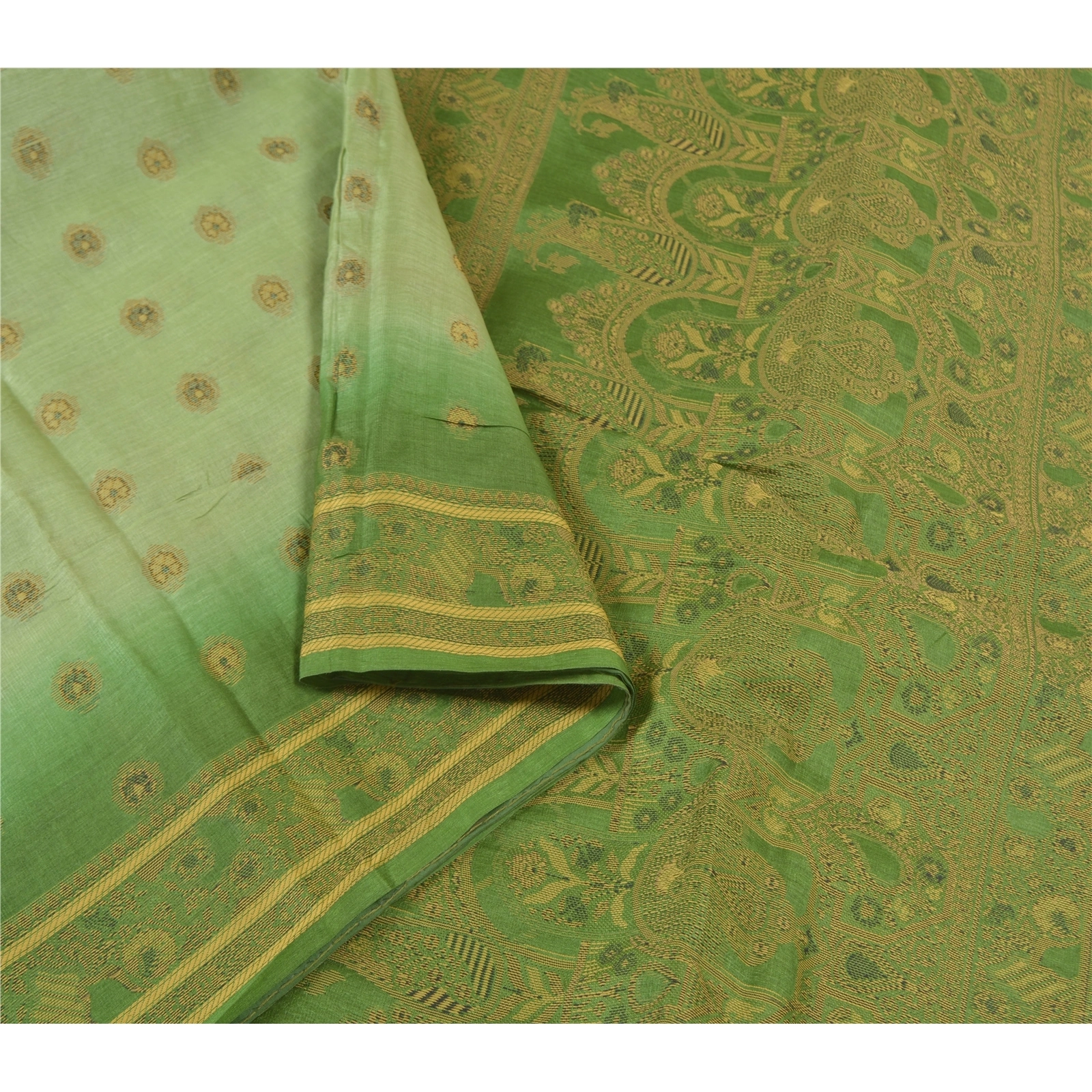 Sanskriti Vintage Green Sarees 100% Pure Silk Handwoven Sari Craft Fabric, PS-57807-Green-Hand-Woven Work-100% Pure Silk-8