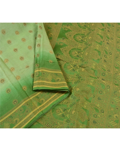 Sanskriti Vintage Green Sarees 100% Pure Silk Handwoven Sari Craft Fabric, PS-57807-Green-Hand-Woven Work-100% Pure Silk-8