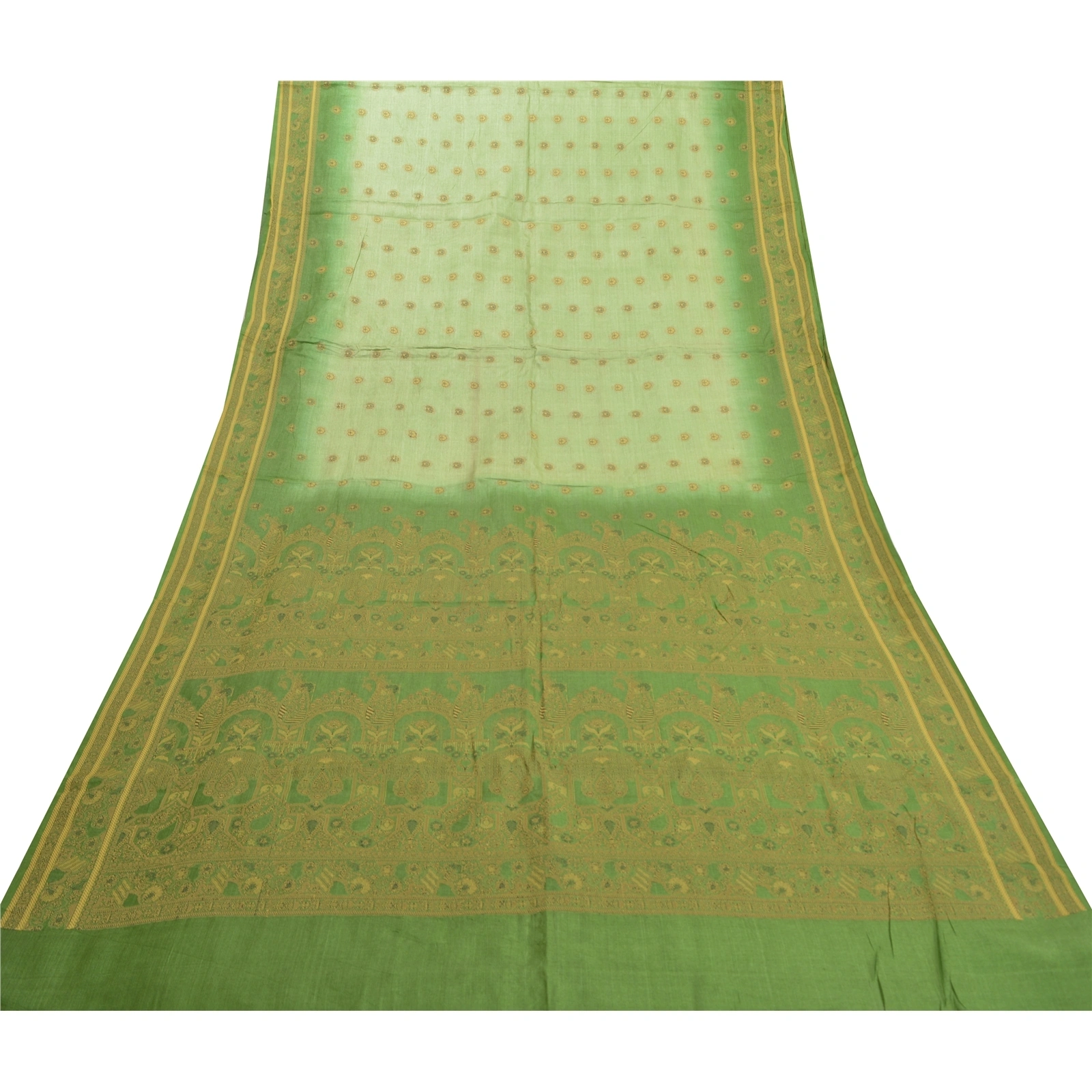 Sanskriti Vintage Green Sarees 100% Pure Silk Handwoven Sari Craft Fabric, PS-57807-Green-Hand-Woven Work-100% Pure Silk-9