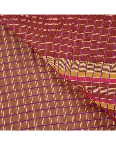 Sanskriti Vintage Dark Red Sarees Blend Cotton Hand-Woven Premium Sari Fabric, PS-57813-Dark Red-Hand-Woven Work-Blend Cotton-3